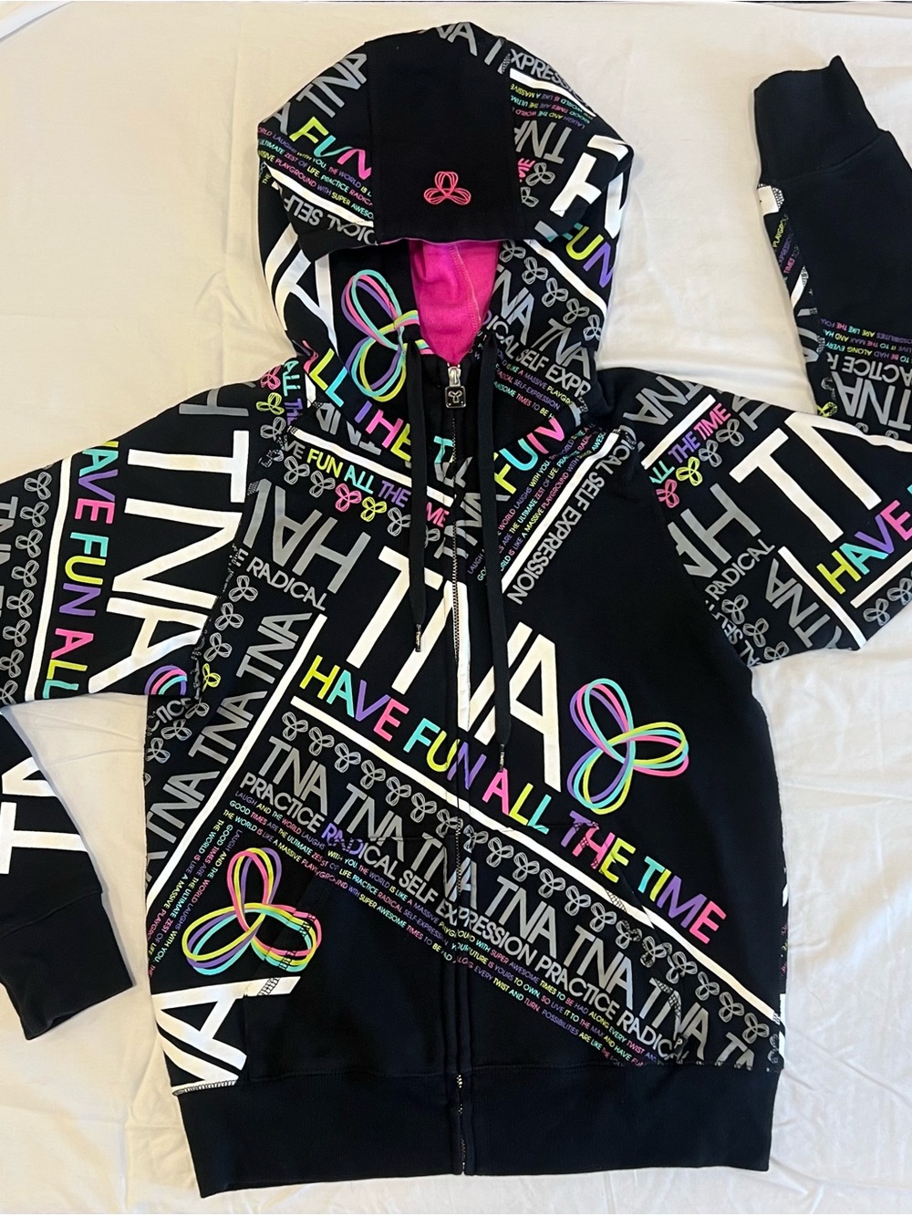 VINTAGE Aritzia TNA All Over Print Graphic Full Zip Hoodie Neon Black Y2K Rare